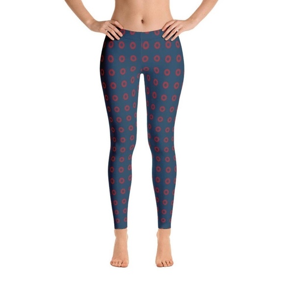 Phish Red Circle Donut Leggings, Fishman Donut Blue with Red Donuts. - Picture 1 of 13